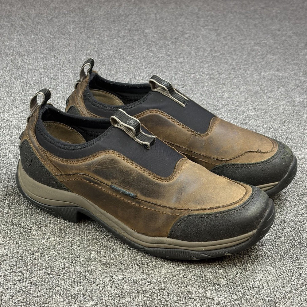 Ariat Terrain Ease Waterproof Slip-On Shoes Men's 11D Brown Leather Outdoor Hike